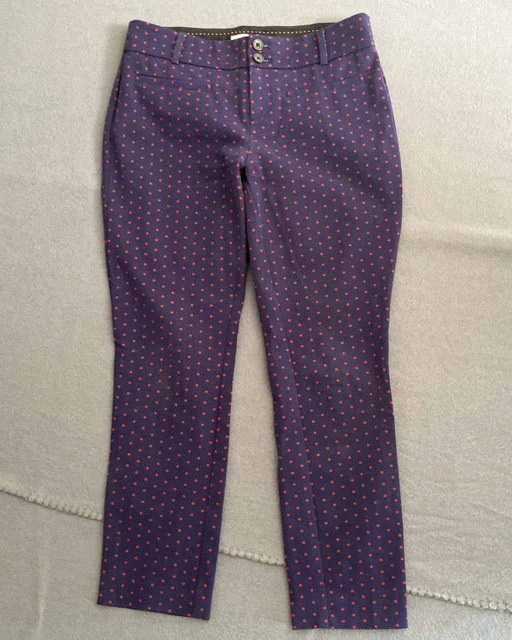 Anthropologie The Essential Slim Trouser Womens 2 Navy w/Red Circles Career Pant